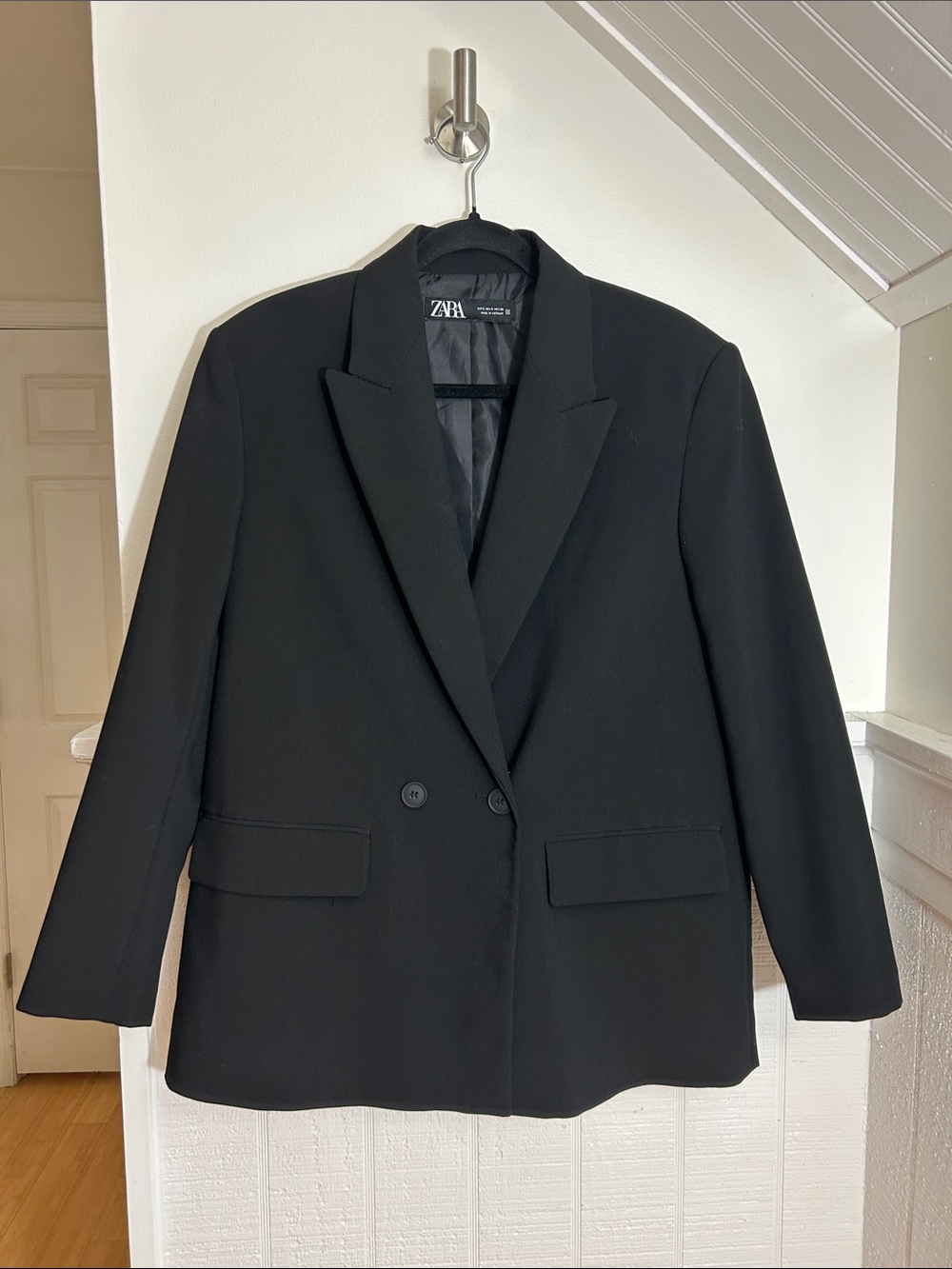 ZARA Loose Fit Oversized Double Breasted Black Blazer women’s small, academia - Picture 3 of 9